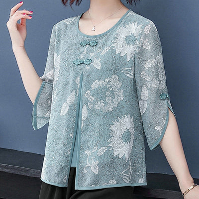 Elegant Round Neck Chiffon Laced Up Shirts