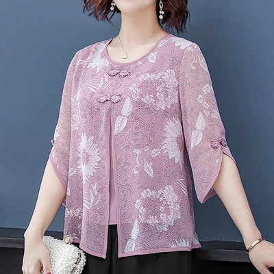 Elegant Round Neck Chiffon Laced Up Shirts