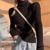 Solid Color Ribbed Turtleneck Long Sleeves Tops