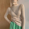 Solid Color Ribbed Turtleneck Long Sleeves Tops