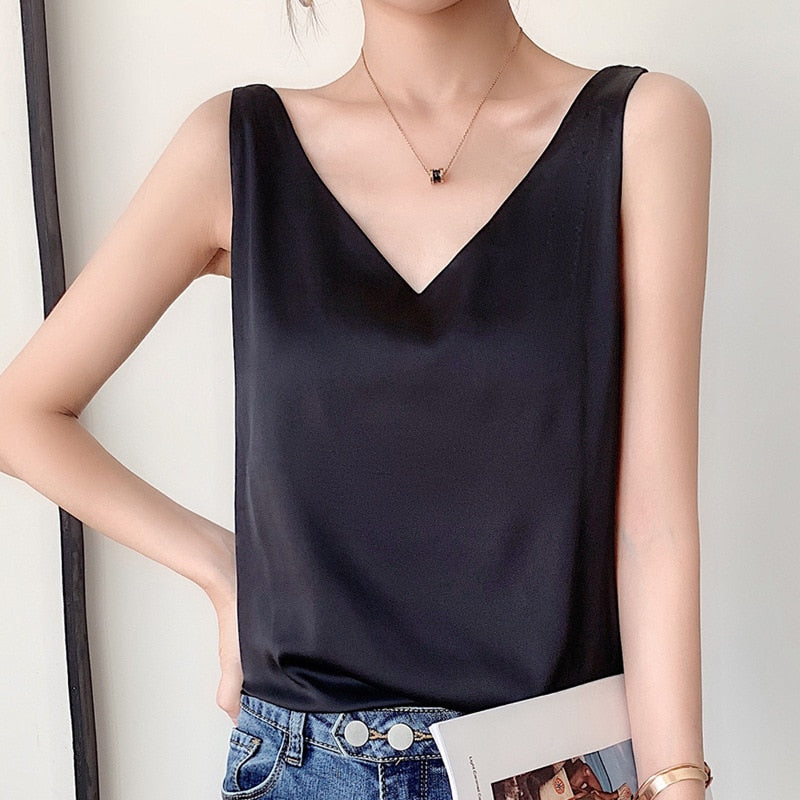 V-Neck Satin Casual Fit Tops