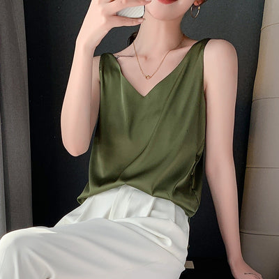 V-Neck Satin Casual Fit Tops