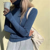 Solid Color Ribbed Turtleneck Long Sleeves Tops