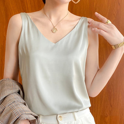 V-Neck Satin Casual Fit Tops