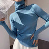 Solid Color Ribbed Turtleneck Long Sleeves Tops