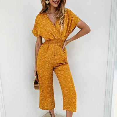 Wide Leg Polka Dotted Pattern Jumpsuits