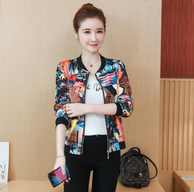 Casual Floral Pattern Bomber Jackets