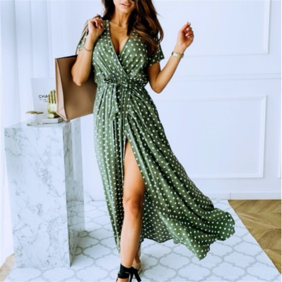 Slit Open Polka Dot Pattern Dresses