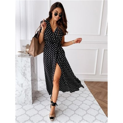 Slit Open Polka Dot Pattern Dresses