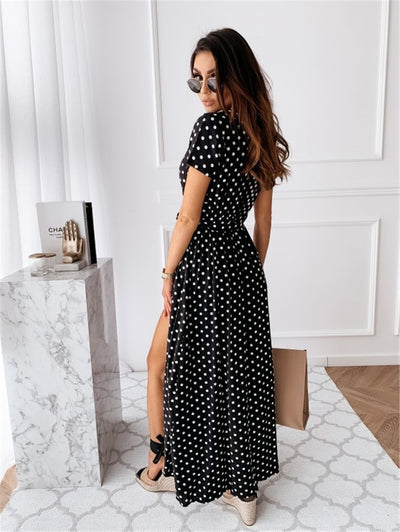 Slit Open Polka Dot Pattern Dresses