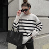 Knitted Casual Round Neck Striped Jumpers