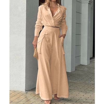 Street Style Wide Leg Straight Pants & Shirts Set