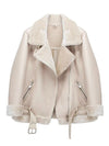 Leather Fluffy Collar Zipper Belted Jackets