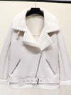 Leather Fluffy Collar Zipper Belted Jackets