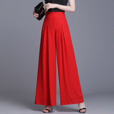 High Waist Chiffon Wide Leg Pleated Pants