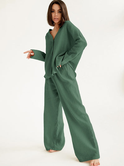 Pure Cotton V-Neck Jumper & Trousers Set