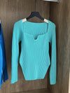 Long Sleeves Square Neck Ribbed Tops