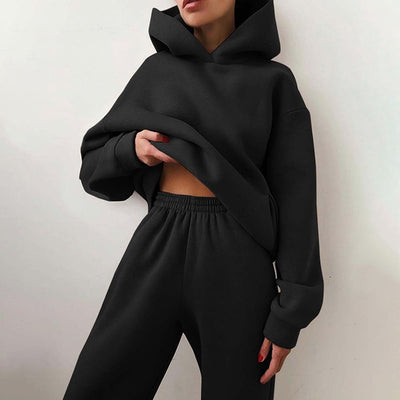 Casual Solid Color 2 Piece Hooded Sweatsuits