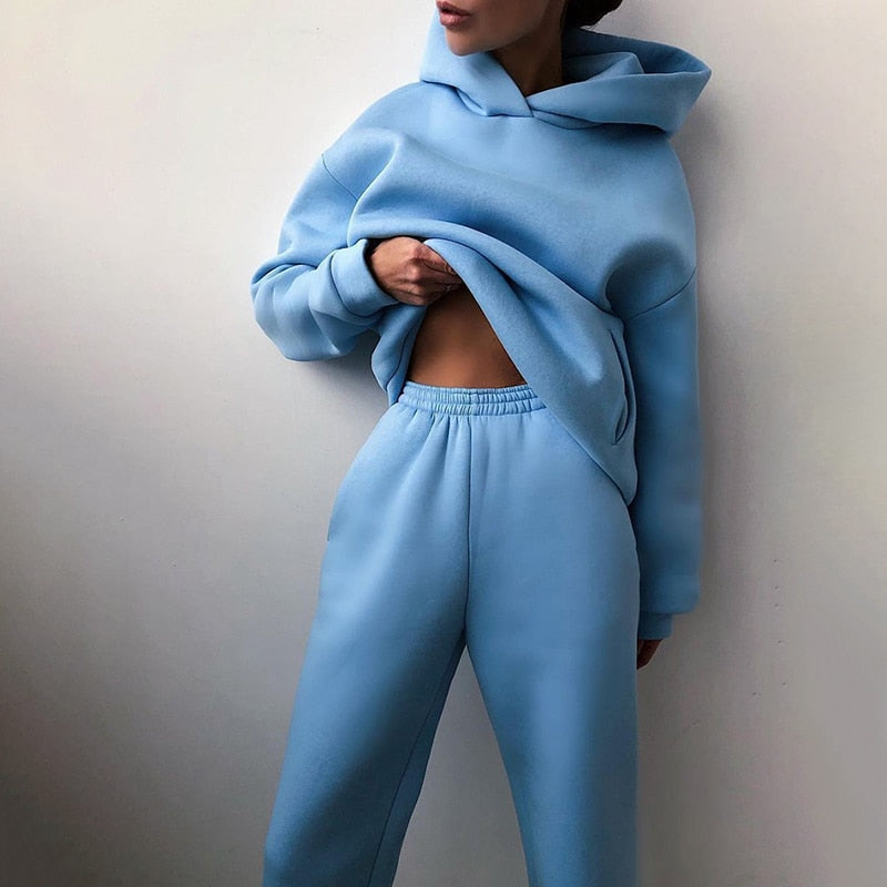 Casual Solid Color 2 Piece Hooded Sweatsuits