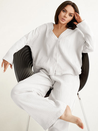 Pure Cotton V-Neck Jumper & Trousers Set