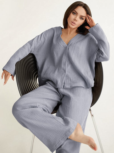 Pure Cotton V-Neck Jumper & Trousers Set